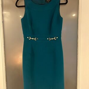 Teal Sleeveless Dress with Gold Accents
